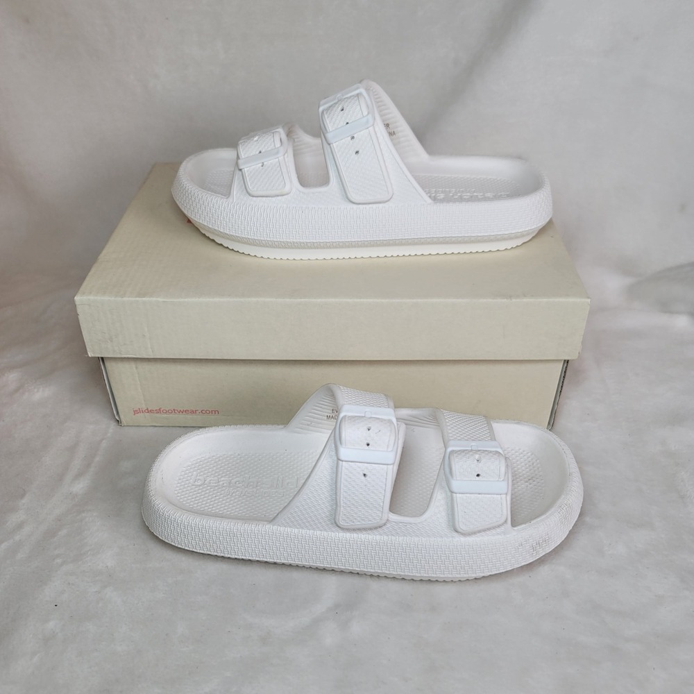 J Slide White Slip On Puff Slides Beach Sandals Casual Lightweight Chunky Vaca 7